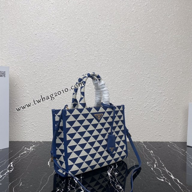 Prada專櫃新款刺繡織物包購物袋 1BA354中號 普拉達中號手提刺繡托特包 csp1153